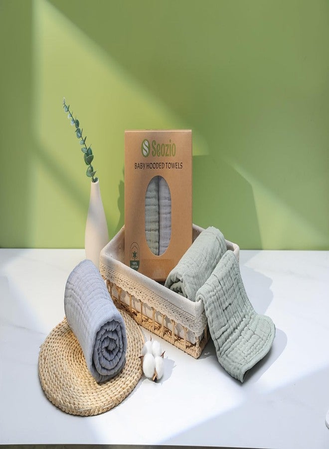 مناشف استحمام للأطفال حديثي الولادة من سيوزيو، عبوة من قطعتين، مصنوعة من القطن بنسبة 100%، مقاس 32 × 32 بوصة، منشفة استحمام للأطفال مع غطاء للرأس للأطفال الرضع والأطفال الصغار، ناعمة وماصة، ضرورية لحديثي الولادة (أخضر ورمادي). - Image 3